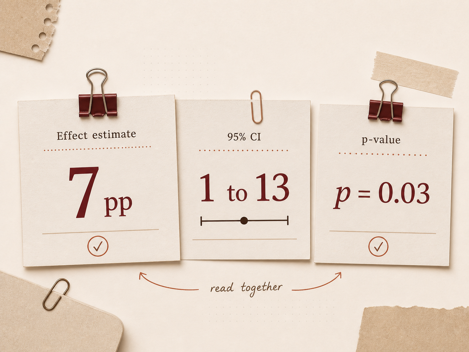 P-Values, Confidence Intervals and Effect Sizes: How to Read Them Together