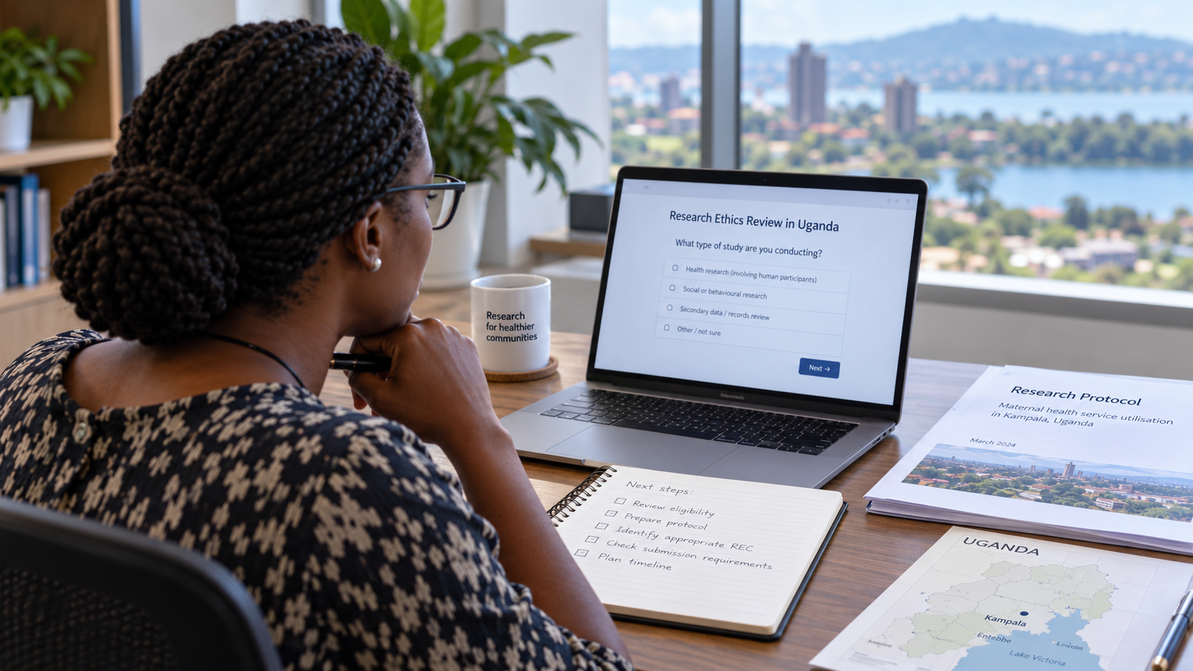 Researcher selecting a Research Ethics Committee for a study in Uganda
