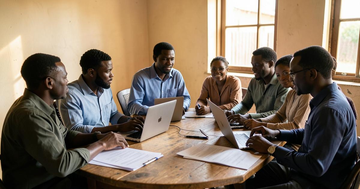 A Black African research team planning a study around a table.